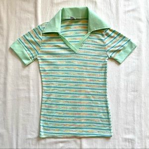 Vintage 1970s Mint Collared Top